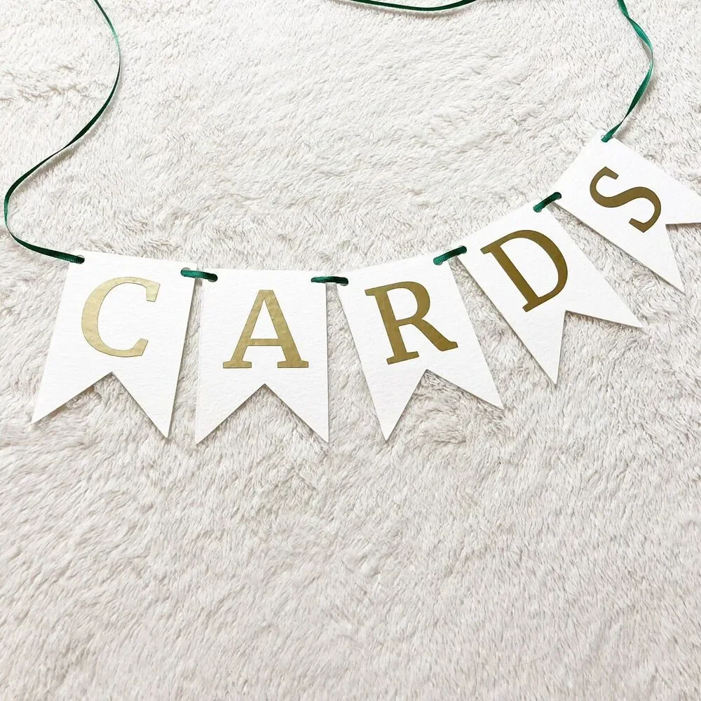 cards sign banner for card box at shower wedding birthday party Green White Gold